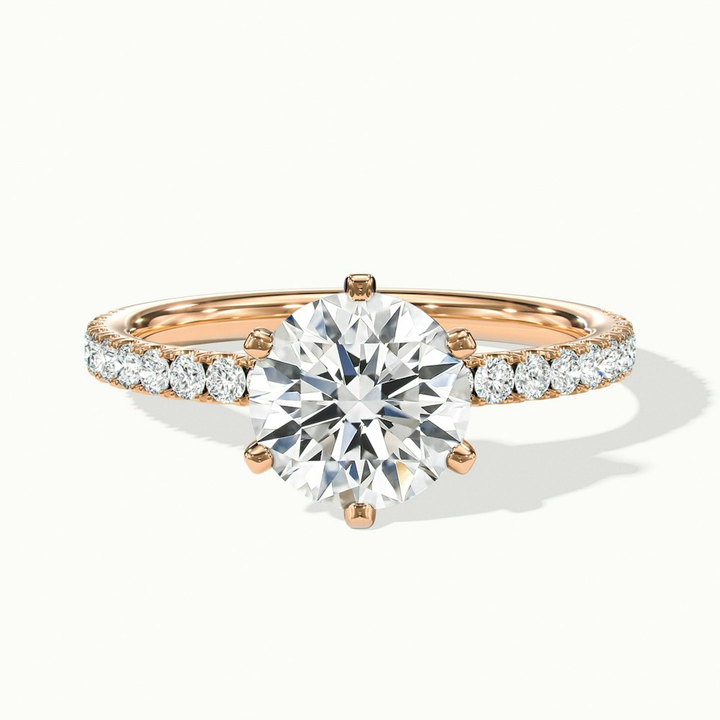 Lyra 2 Carat Round Solitaire Pave Moissanite Engagement Ring in 14k Rose Gold