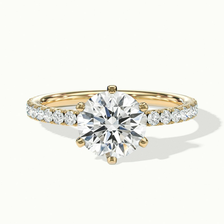 Lyra 2 Carat Round Solitaire Pave Moissanite Engagement Ring in 18k Yellow Gold