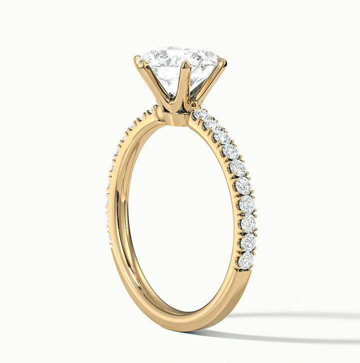 Olive 1.5 Carat Round Solitaire Pave Lab Grown Diamond Ring in 18k Yellow Gold