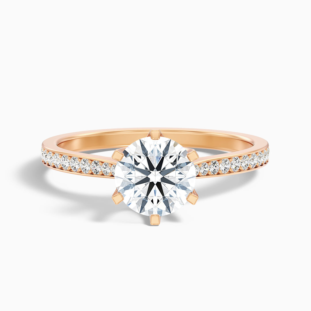 Mia 4 Carat Round Side Stone Pave Lab Grown Engagement Ring in 18k Rose Gold - Front View