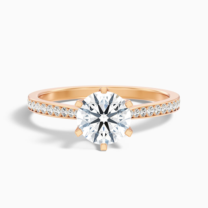 Mia 2.5 Carat Round Side Stone Pave Lab Grown Engagement Ring in 10k Rose Gold - Front View