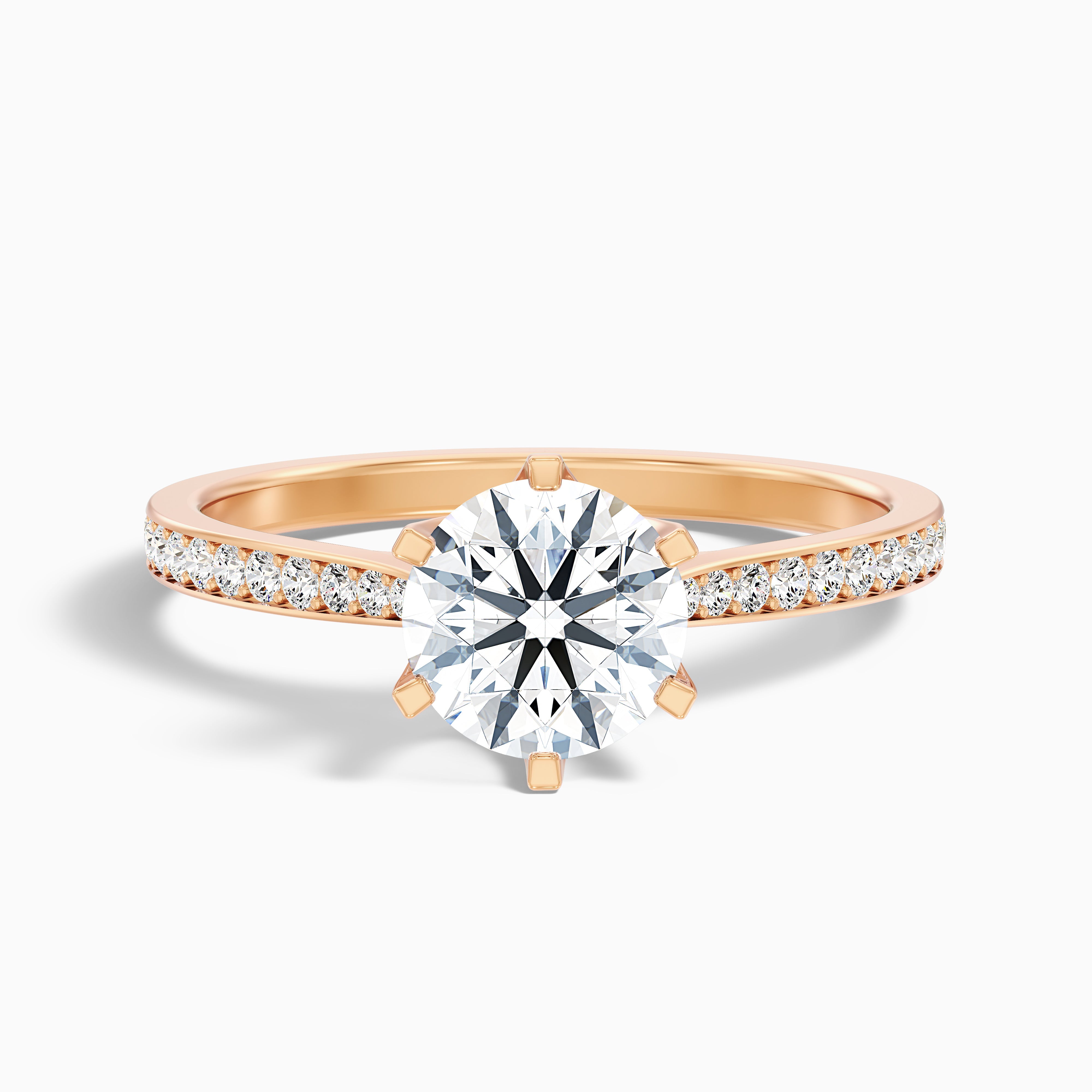 Mia 1 Carat Round Side Stone Pave Lab Grown Engagement Ring in 10k Rose Gold