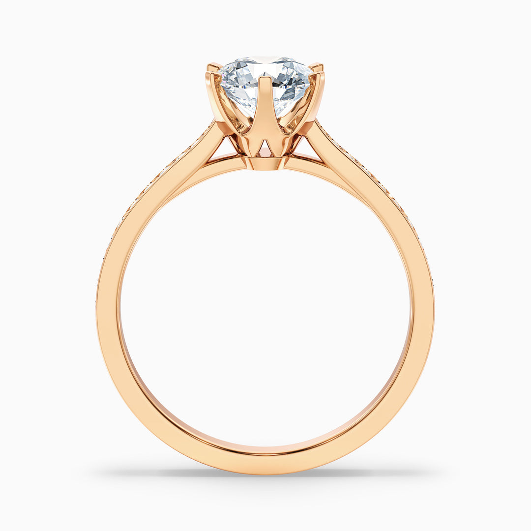 Mia 2.5 Carat Round Side Stone Pave Lab Grown Engagement Ring in 10k Rose Gold - Side View