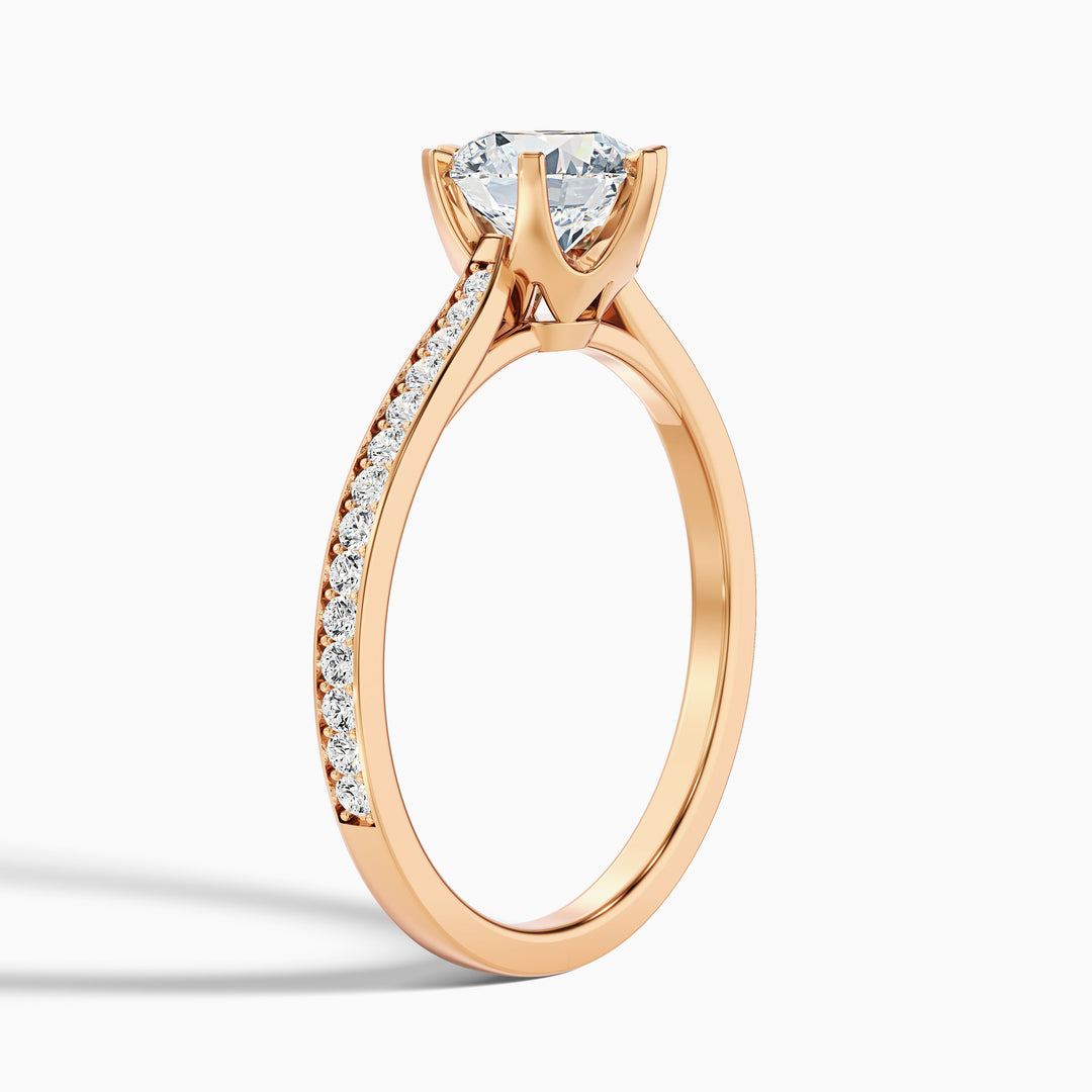 Mia 3 Carat Round Side Stone Pave Lab Grown Engagement Ring in 10k Rose Gold - Detail View