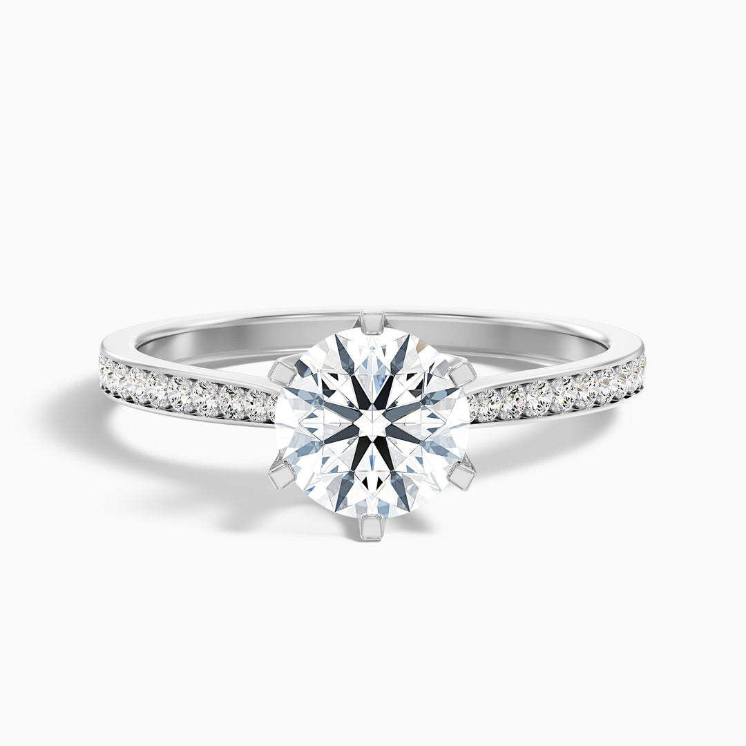 Mia 3.5 Carat Round Side Stone Pave Lab Grown Engagement Ring in 10k White Gold - Front View