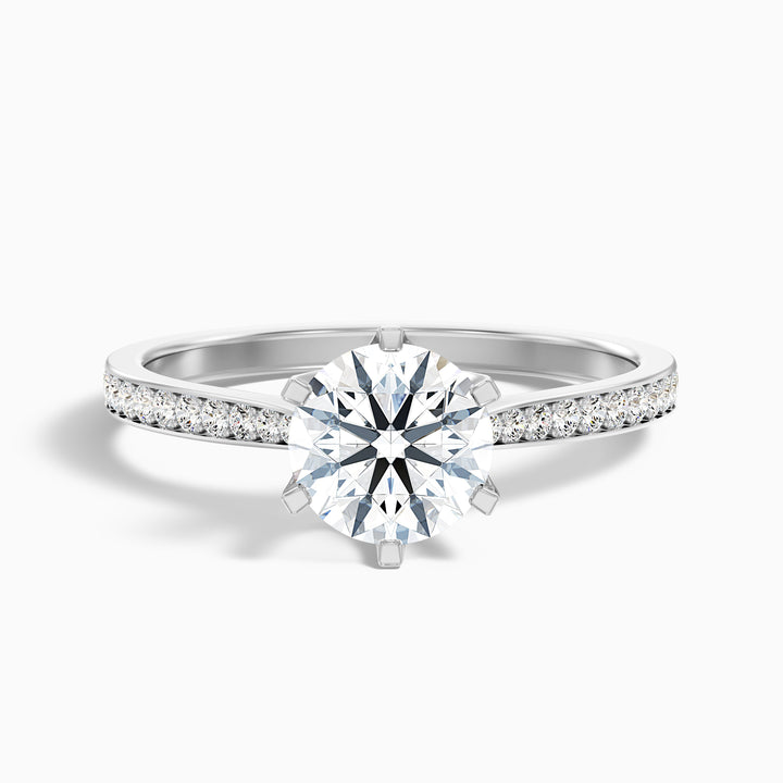 Mia 3 Carat Round Side Stone Pave Lab Grown Engagement Ring in 10k White Gold - Front View