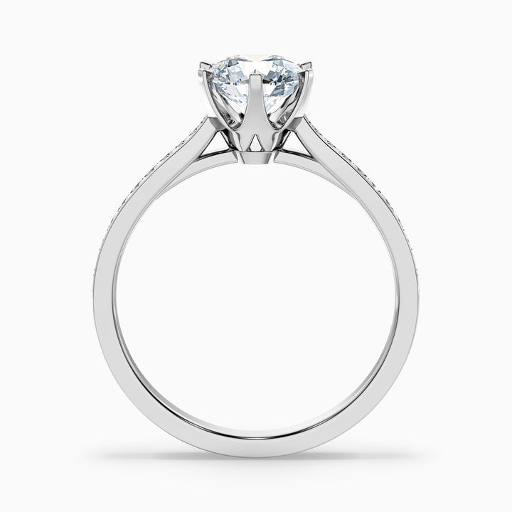 Mia 3.5 Carat Round Side Stone Pave Lab Grown Engagement Ring in 10k White Gold - Side View