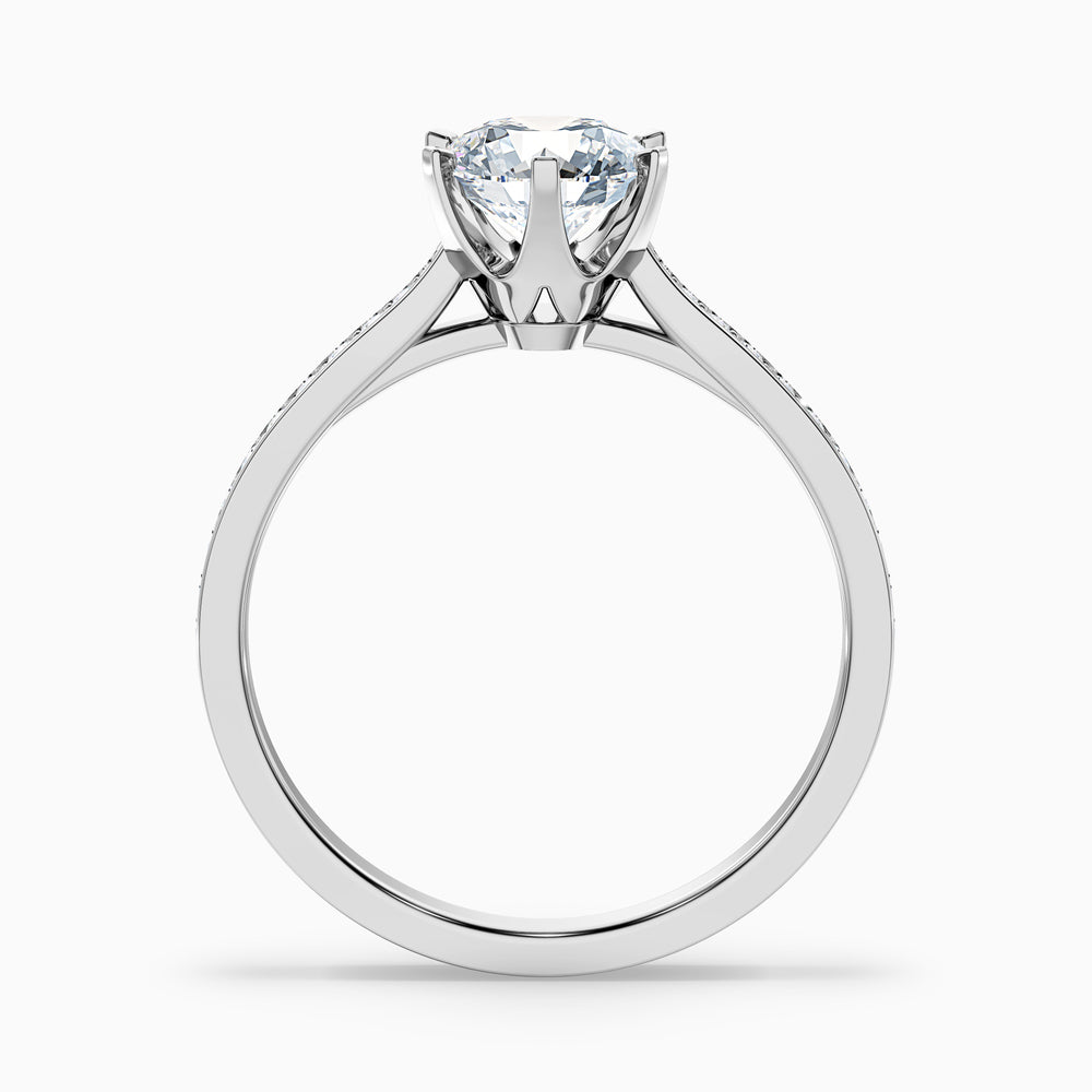 kaye 7 carat round solitaire pave moissanite engagement ring in 10k white gold -  Side View