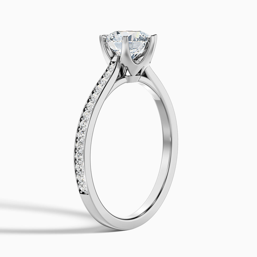 Mia 2 Carat Round Side Stone Pave Lab Grown Engagement Ring in 14k White Gold - Detail View