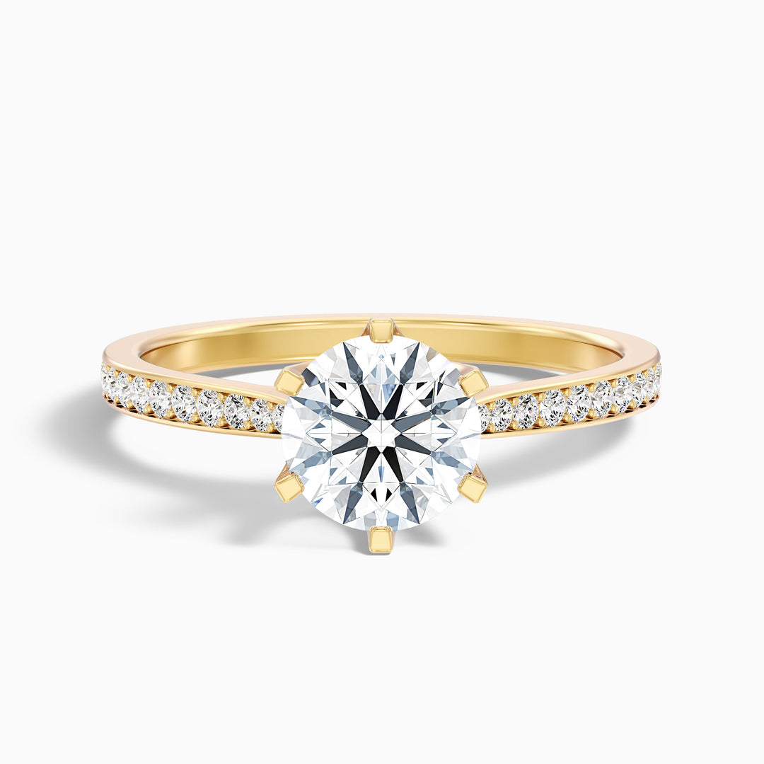 Mia 3.5 Carat Round Side Stone Pave Lab Grown Engagement Ring in 14k Yellow Gold - Front View