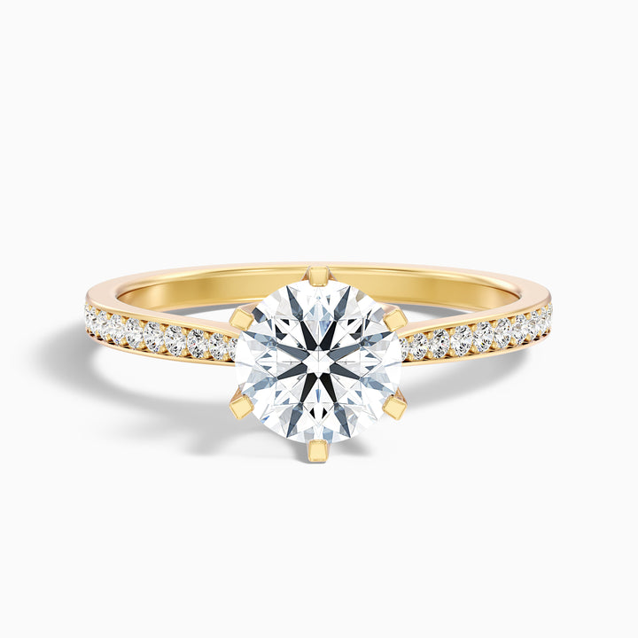 Mia 3 Carat Round Side Stone Pave Lab Grown Engagement Ring in 10k Yellow Gold - Front View