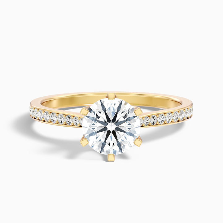 Mia 4 Carat Round Side Stone Pave Lab Grown Engagement Ring in Platinum - Front View