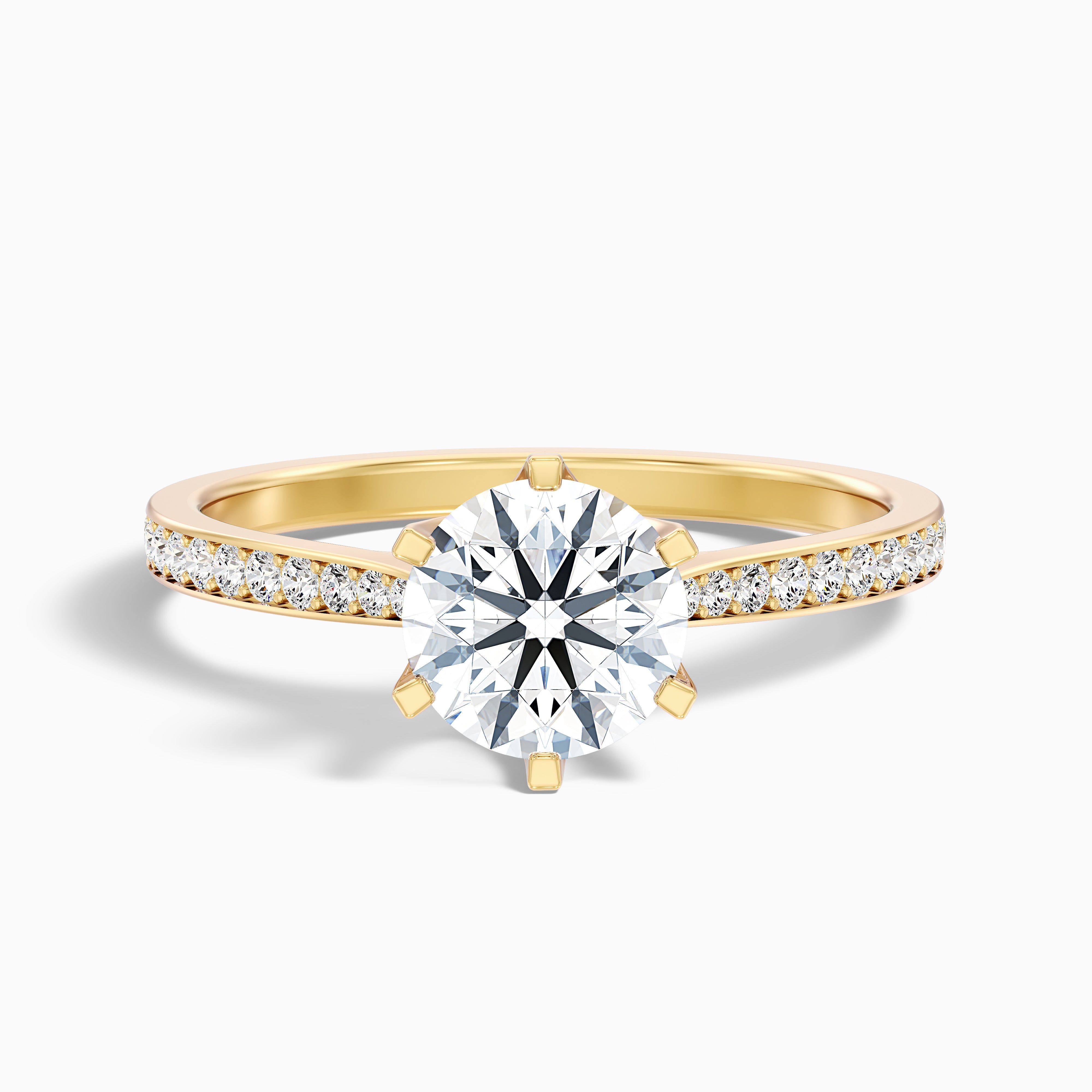 Esha 1 Carat Round Side Stone Pave Moissanite Diamond Ring in 10k Yellow Gold