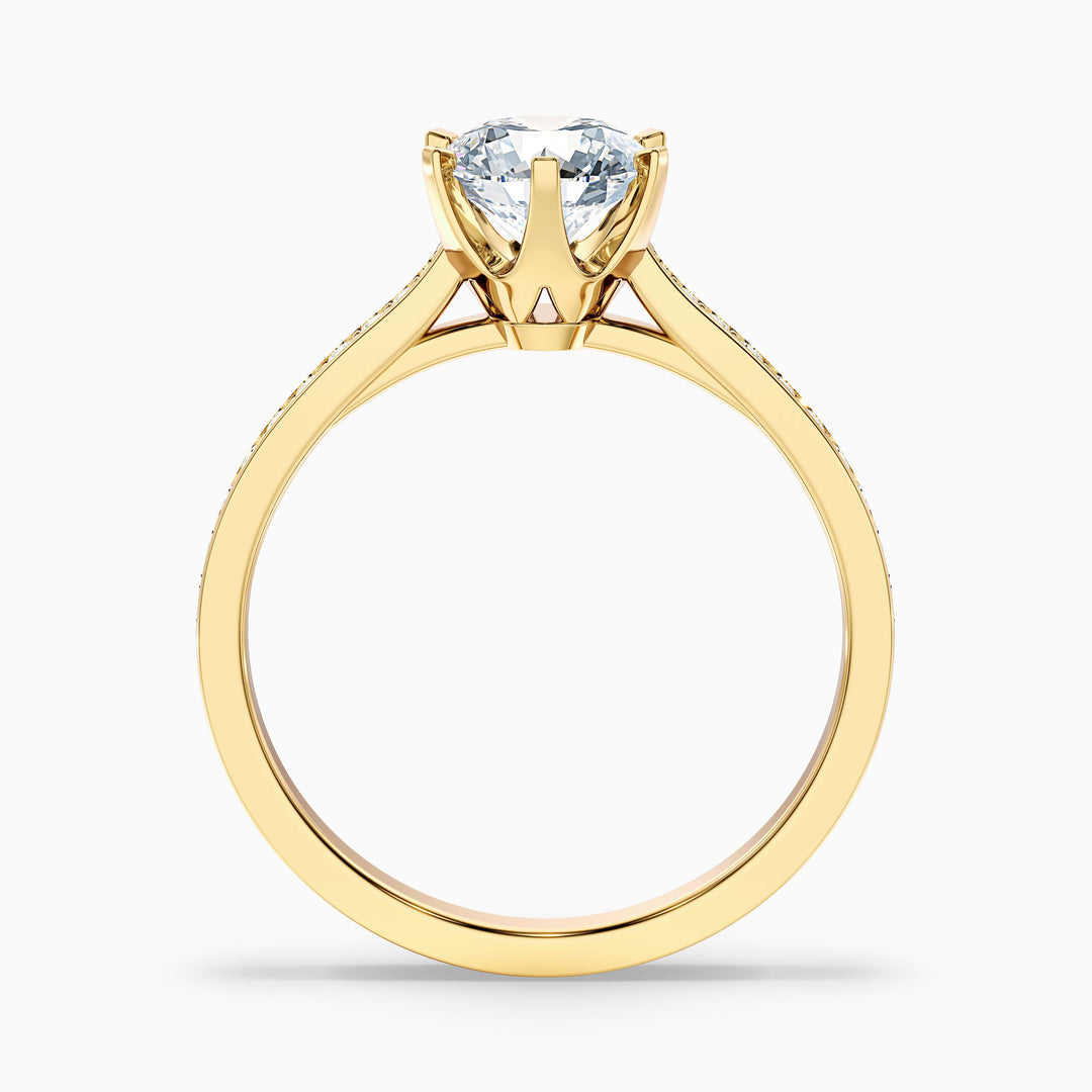 Mia 4.5 Carat Round Side Stone Pave Lab Grown Engagement Ring in 10k Yellow Gold - Side View