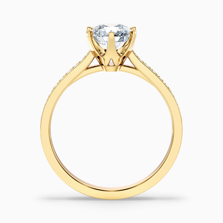 Mia 4.5 Carat Round Side Stone Pave Lab Grown Engagement Ring in 10k Yellow Gold - Side View