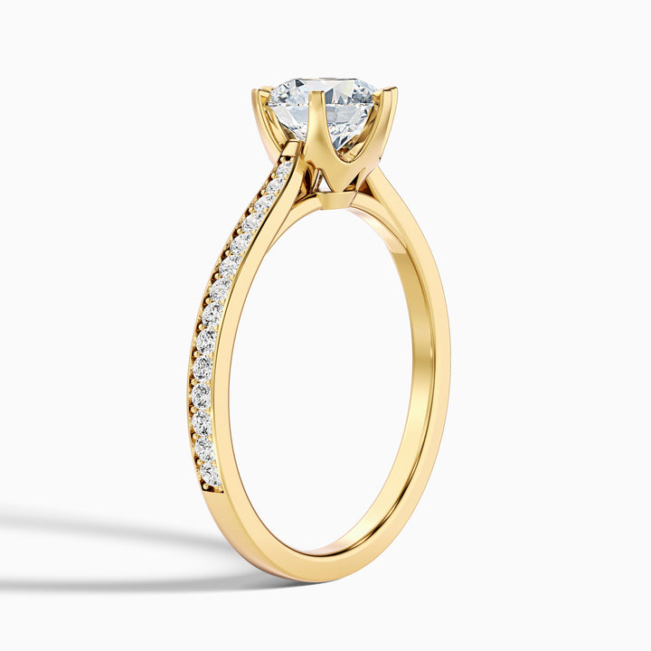 Mia 5 Carat Round Side Stone Pave Lab Grown Engagement Ring in 10k Yellow Gold - Detail View