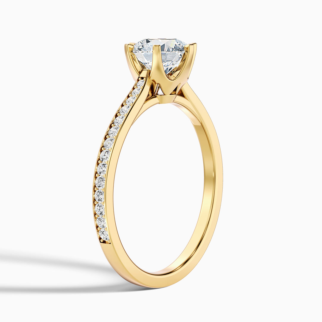 Mia 4.5 Carat Round Side Stone Pave Lab Grown Engagement Ring in 10k Yellow Gold - Detail View