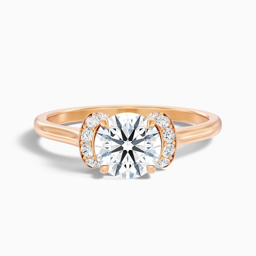 jena 9 carat round solitaire garland pave moissanite diamond ring in 18k rose gold -  Front View