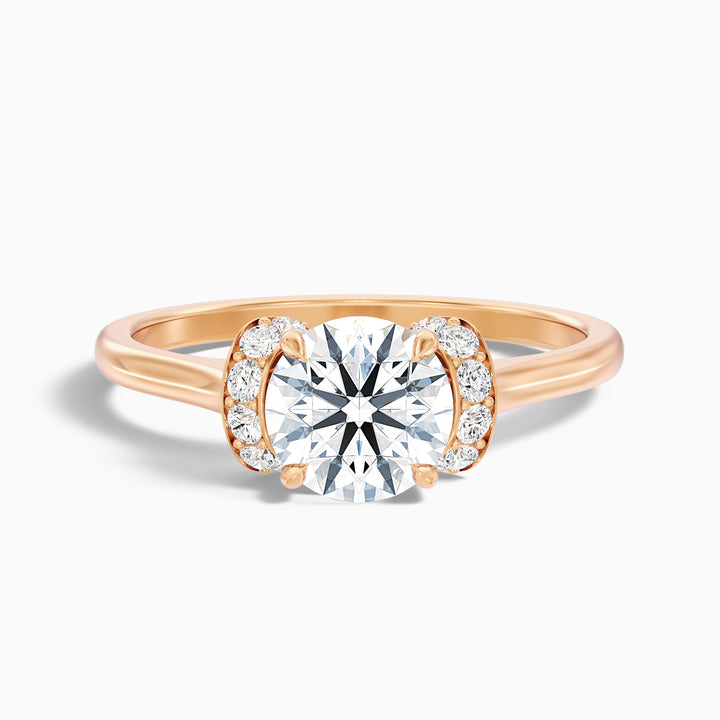 Lux 1.5 Carat Round Solitaire Pave Lab Grown Engagement Ring in 14k Rose Gold - Front View