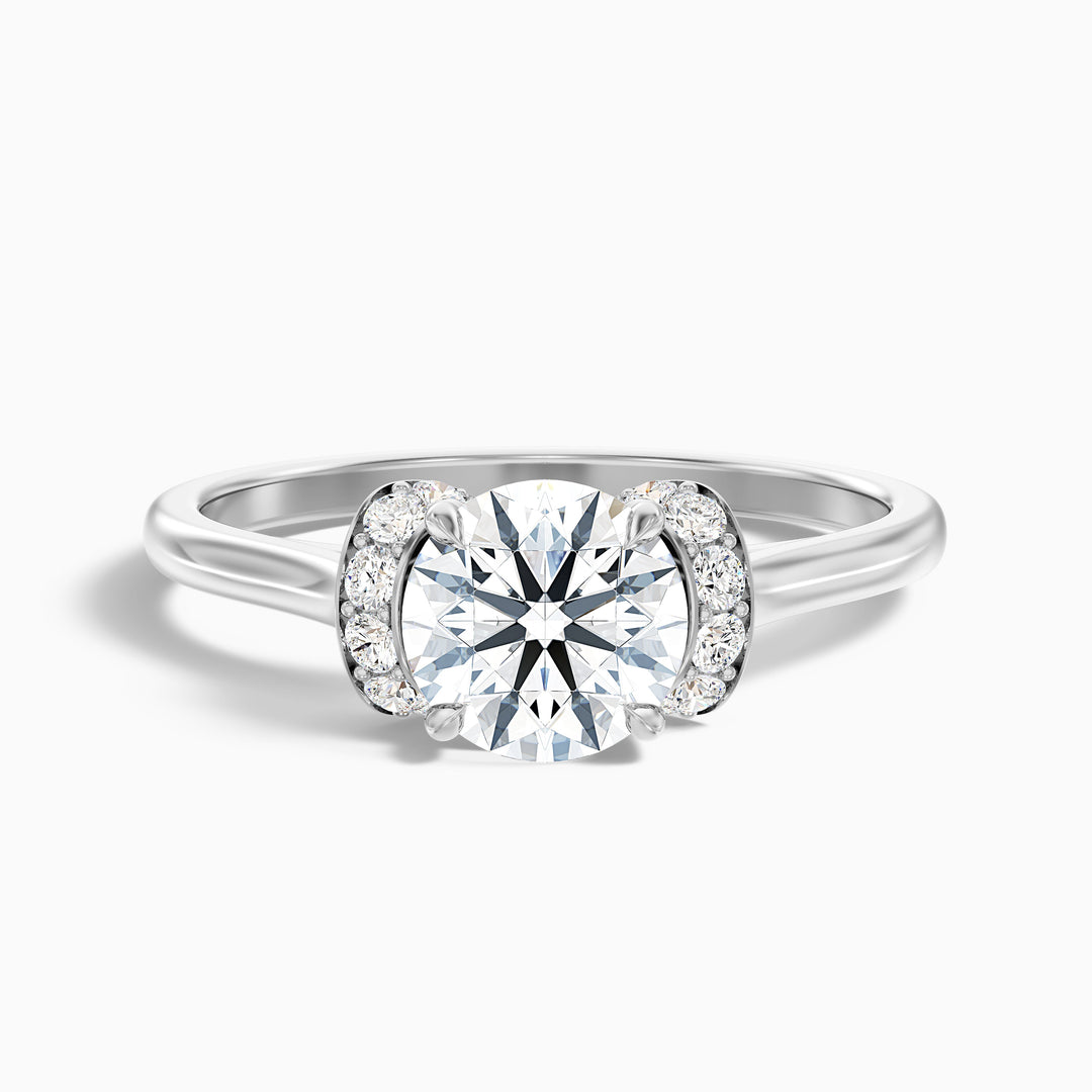 Lux 1.5 Carat Round Solitaire Pave Lab Grown Engagement Ring in 14k White Gold - Front View