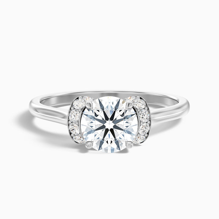 jena 9 carat round solitaire garland pave moissanite diamond ring in 18k white gold -  Front View