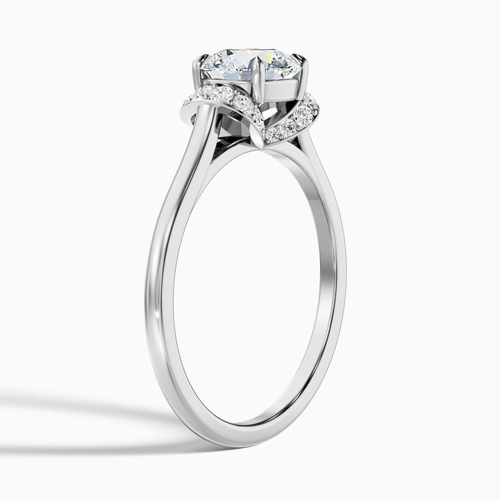 Lux 4.5 Carat Round Solitaire Pave Lab Grown Engagement Ring in 10k White Gold - Detail View