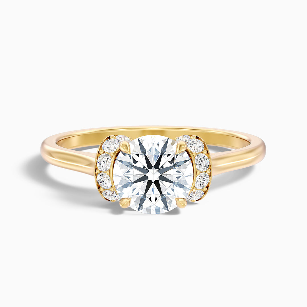 Lux 4.5 Carat Round Solitaire Pave Lab Grown Engagement Ring in 10k Yellow Gold - Front View