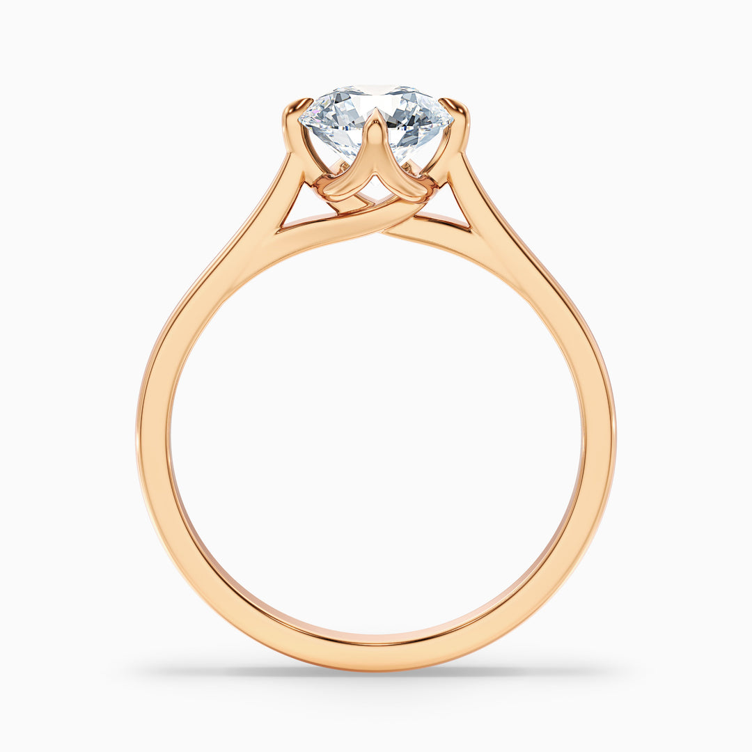 Tia 3 Carat Round Cut Solitaire Lab Grown Engagement Ring in 14k Yellow Gold - Side View