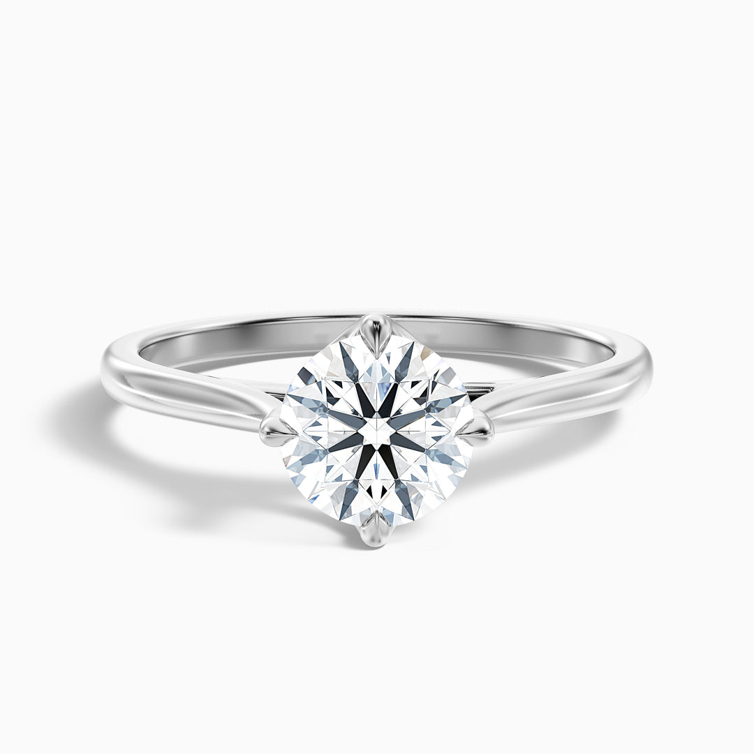 zuri 7 carat round cut solitaire moissanite engagement ring in 14k white gold -  Front View