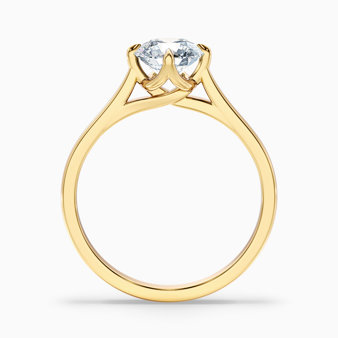 Tia 3 Carat Round Cut Solitaire Lab Grown Engagement Ring in 18k Yellow Gold - Side View