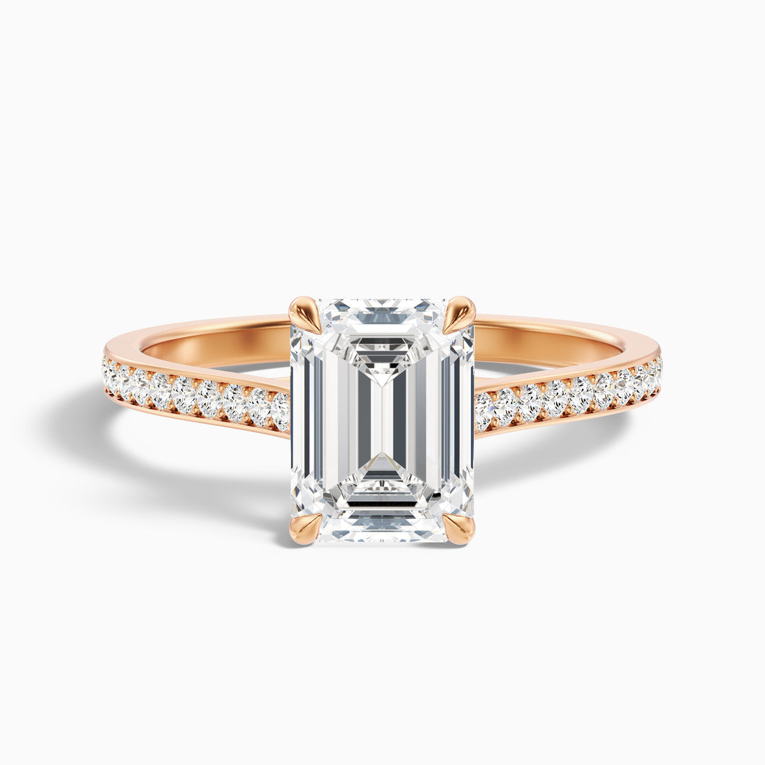 Faye 3.5 Carat Emerald Cut Side Stone Pave Lab Grown Engagement Ring in 10k Rose Gold - Front View