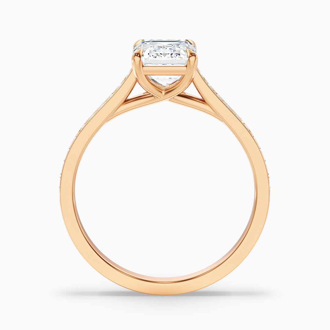 Faye 3 Carat Emerald Cut Side Stone Pave Lab Grown Engagement Ring in 10k Yellow Gold - Side View