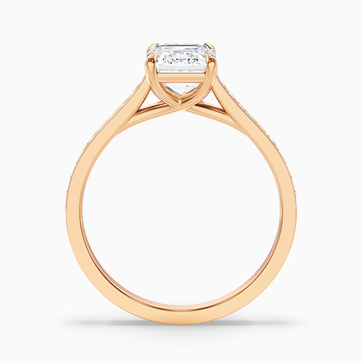 Faye 2 Carat Emerald Cut Side Stone Pave Lab Grown Engagement Ring in 14k Yellow Gold - Side View