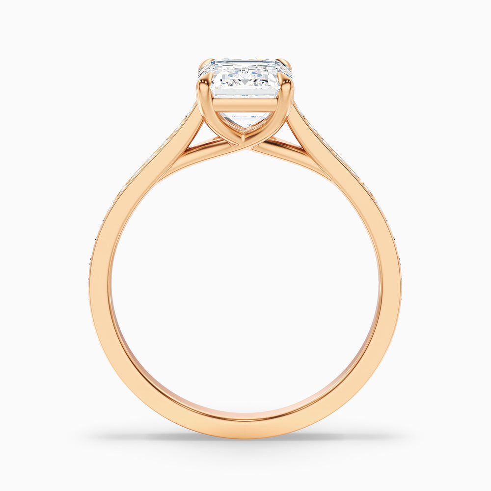 Faye 3 Carat Emerald Cut Side Stone Pave Lab Grown Engagement Ring in 10k Rose Gold - Side View