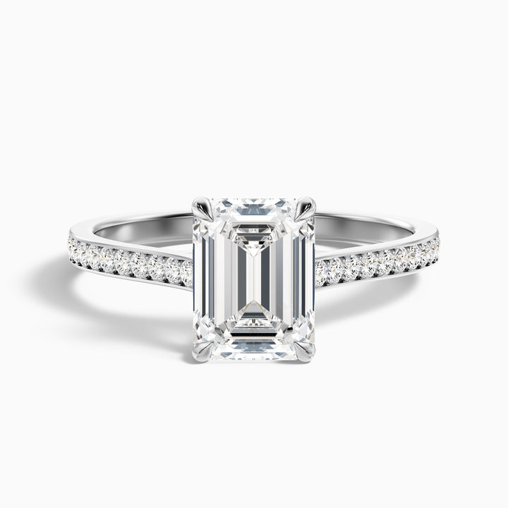 zeta 7 carat emerald cut solitaire pave moissanite engagement ring in 18k white gold -  Front View