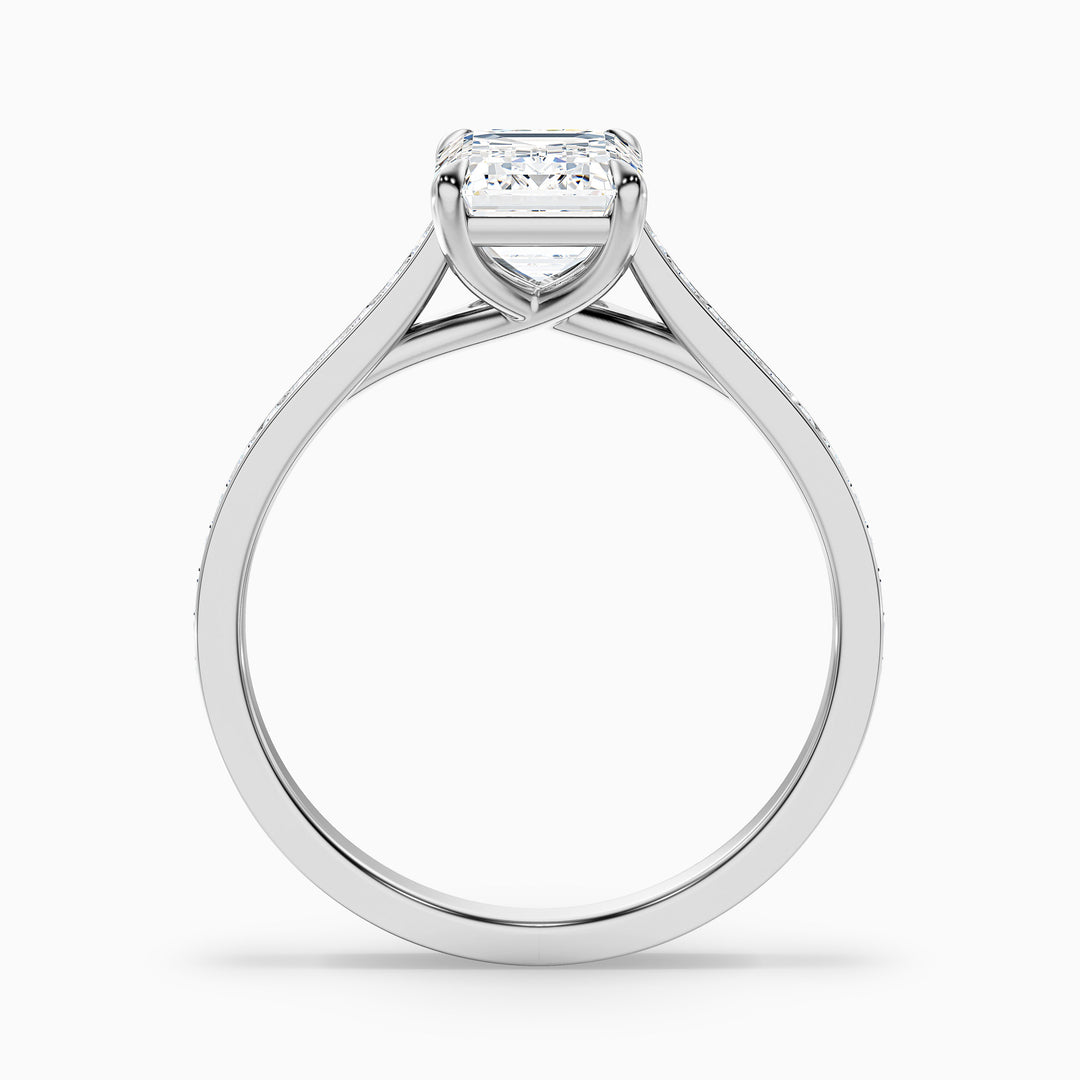 Faye 4.5 Carat Emerald Cut Side Stone Pave Lab Grown Engagement Ring in 18k White Gold - Side View