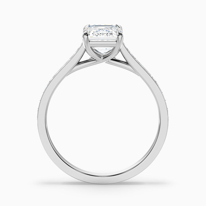 Faye 4.5 Carat Emerald Cut Side Stone Pave Lab Grown Engagement Ring in 18k White Gold - Side View