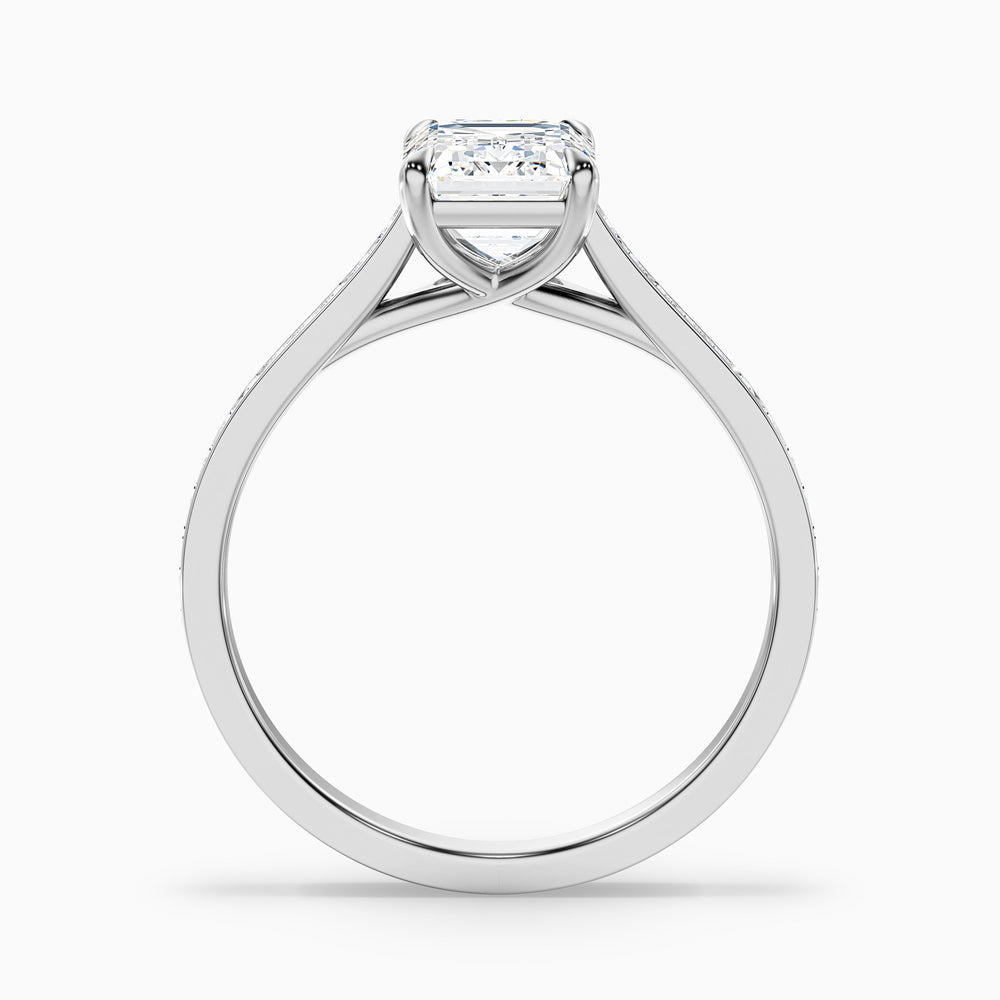 zeta 9 carat emerald cut solitaire pave moissanite engagement ring in 10k white gold -  Side View