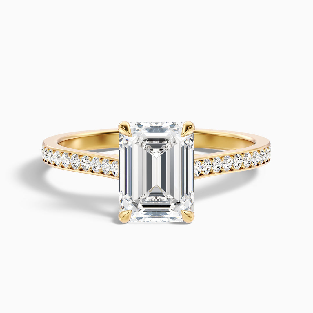 Faye 2 Carat Emerald Cut Side Stone Pave Lab Grown Engagement Ring in 10k White Gold - Front View