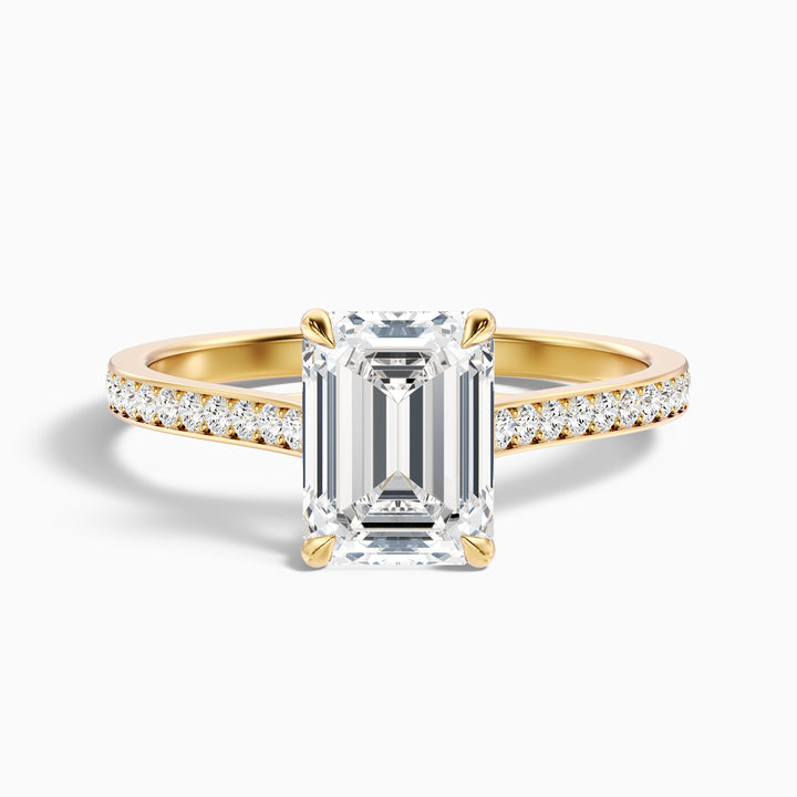 Enni 1 Carat Emerald Cut Side Stone Pave Moissanite Diamond Ring - Front View