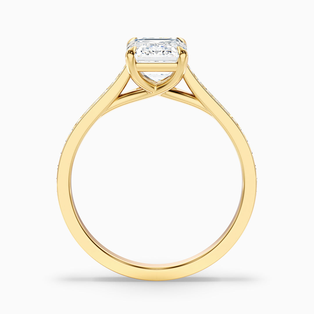 Faye 1.5 Carat Emerald Cut Side Stone Pave Lab Grown Engagement Ring in 14k Yellow Gold - Side View