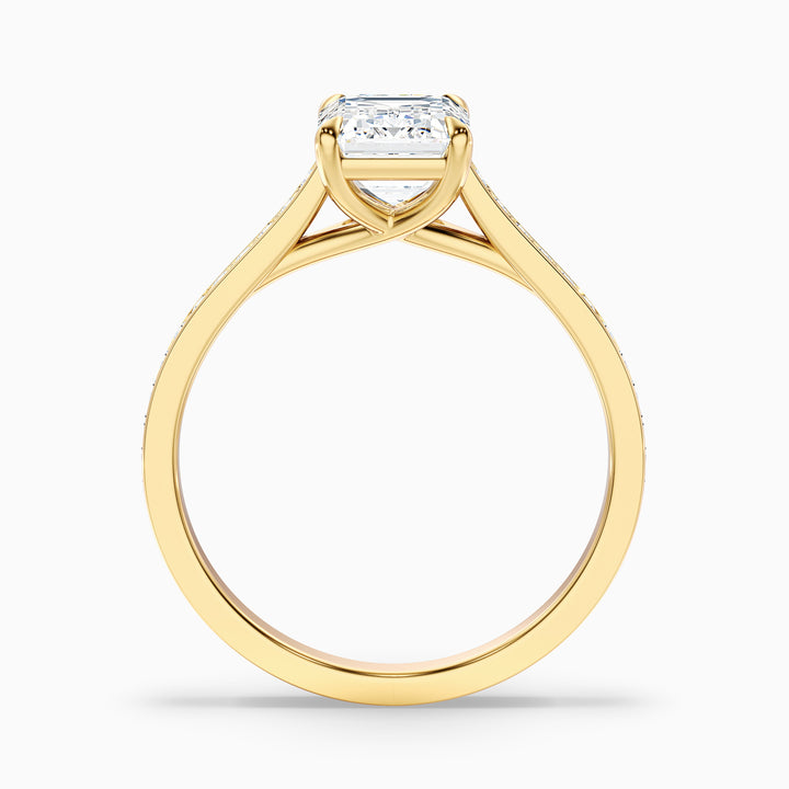 Faye 1.5 Carat Emerald Cut Side Stone Pave Lab Grown Engagement Ring in 14k Yellow Gold - Side View