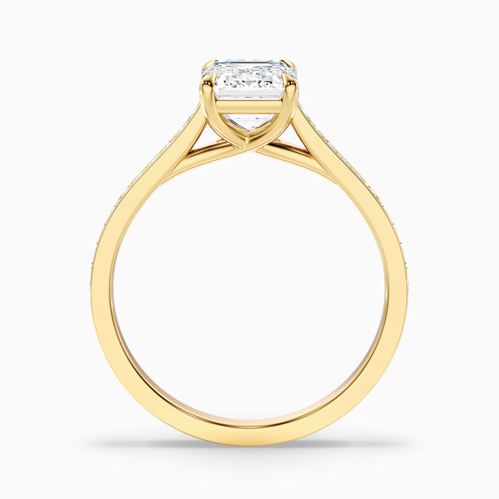 Faye 2.5 Carat Emerald Cut Side Stone Pave Lab Grown Engagement Ring in Platinum - Side View