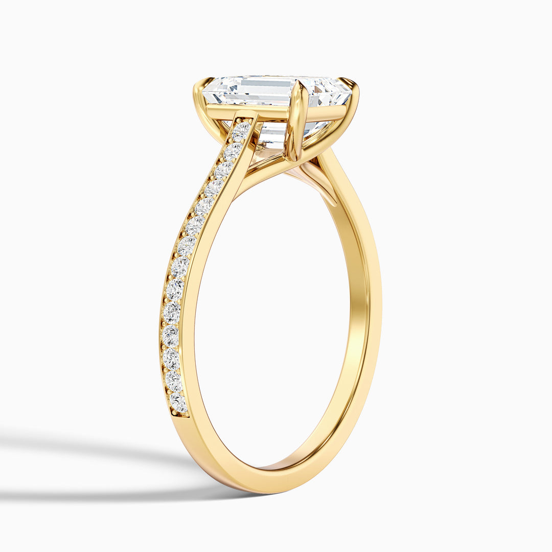 Faye 2.5 Carat Emerald Cut Side Stone Pave Lab Grown Engagement Ring in 10k Rose Gold - Detail View