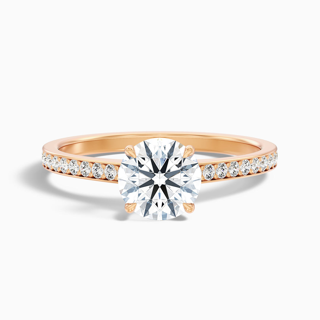 Kate 1.5 Carat Round Cut Side Stone Pave Lab Grown Engagement Ring in 14k Yellow Gold - Front View