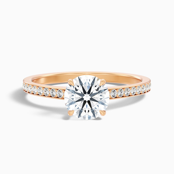 Kate 2 Carat Round Cut Side Stone Pave Lab Grown Engagement Ring in 10k Rose Gold - Front View