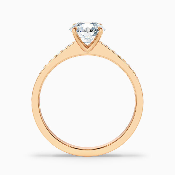 Kate 1 Carat Round Cut Side Stone Pave Lab Grown Engagement Ring in 14k Rose Gold - Side View