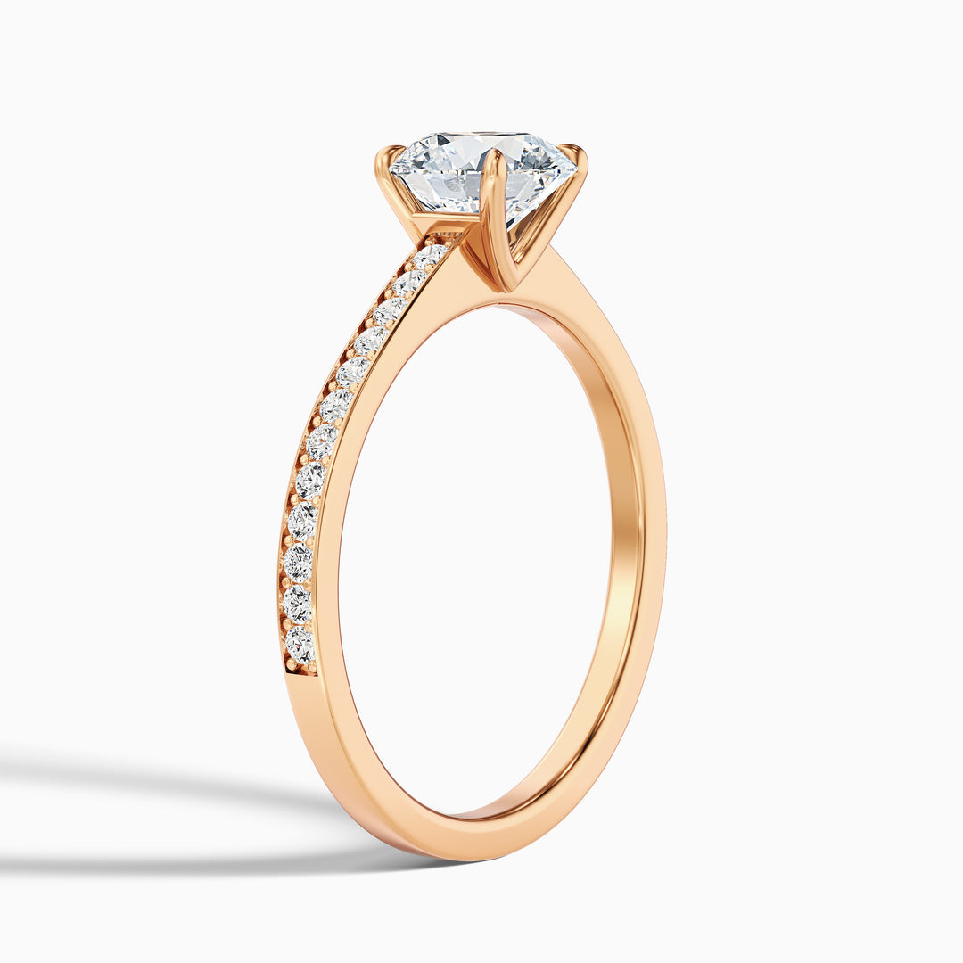 Kate 3.5 Carat Round Cut Side Stone Pave Lab Grown Engagement Ring in 14k Yellow Gold - Detail View