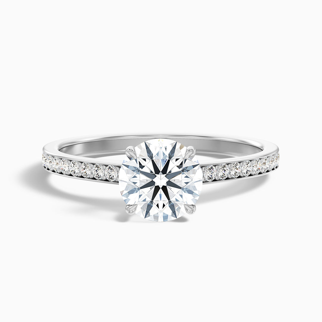 Kate 3.5 Carat Round Cut Side Stone Pave Lab Grown Engagement Ring in Platinum - Front View