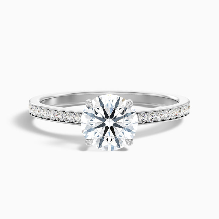 vivi 9 carat round cut solitaire pave moissanite engagement ring in 18k white gold -  Front View